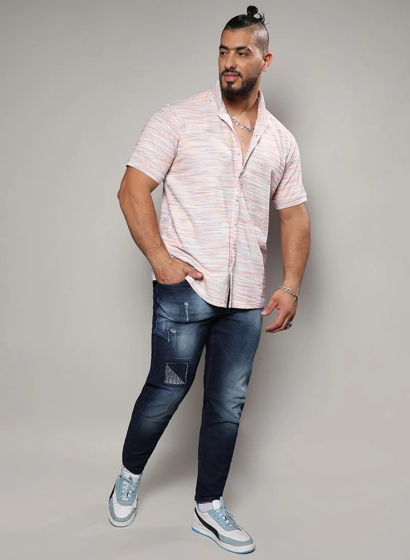 Instafab Plus Instafab Plus Men's Multicolour Honeycomb Knit Shirt For Casual Wear | Spread Collar | Short Sleeve | Button Closure | Cotton Polyester Shirt Crafted With Comfort Fit For Everyday Wear