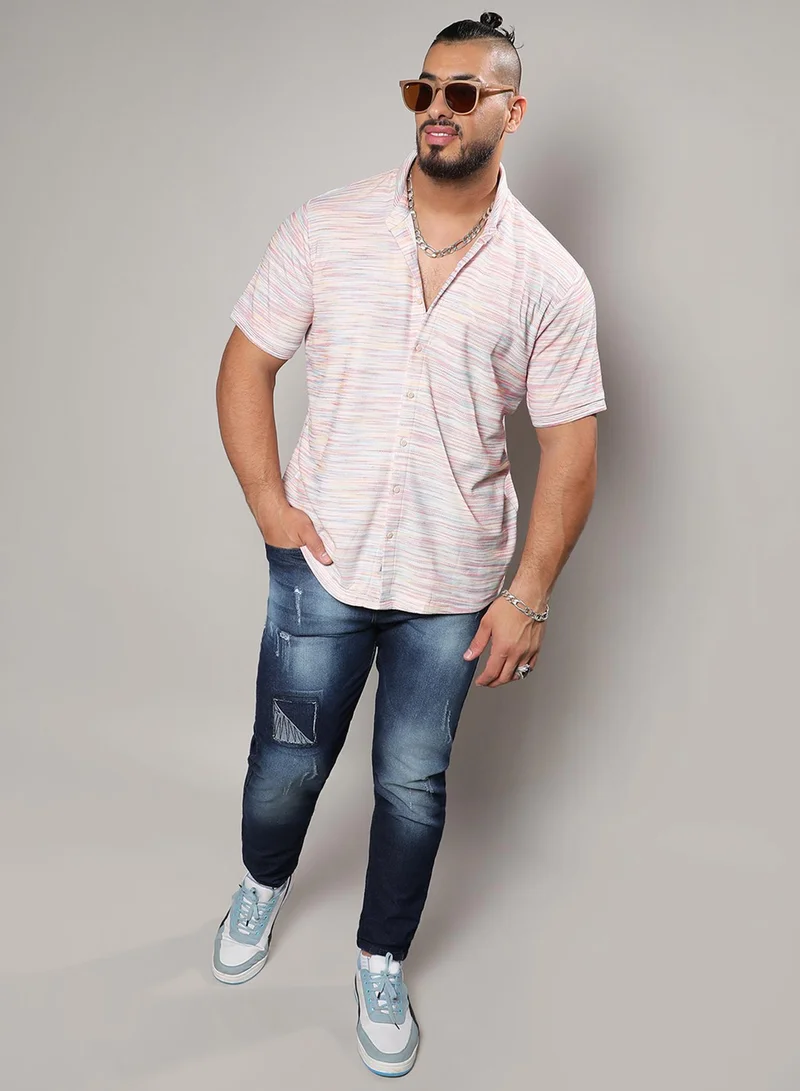 Instafab Plus Instafab Plus Men's Multicolour Honeycomb Knit Shirt For Casual Wear | Spread Collar | Short Sleeve | Button Closure | Cotton Polyester Shirt Crafted With Comfort Fit For Everyday Wear