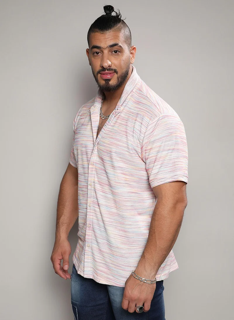 Instafab Plus Instafab Plus Men's Multicolour Honeycomb Knit Shirt For Casual Wear | Spread Collar | Short Sleeve | Button Closure | Cotton Polyester Shirt Crafted With Comfort Fit For Everyday Wear