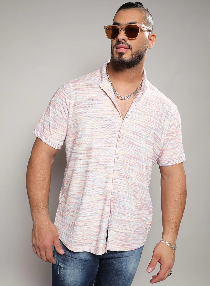 Instafab Plus Instafab Plus Men's Multicolour Honeycomb Knit Shirt For Casual Wear | Spread Collar | Short Sleeve | Button Closure | Cotton Polyester Shirt Crafted With Comfort Fit For Everyday Wear