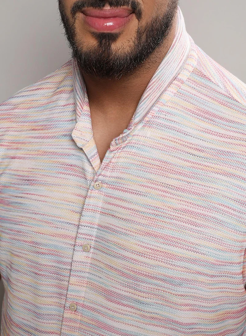 Instafab Plus Instafab Plus Men's Multicolour Honeycomb Knit Shirt For Casual Wear | Spread Collar | Short Sleeve | Button Closure | Cotton Polyester Shirt Crafted With Comfort Fit For Everyday Wear