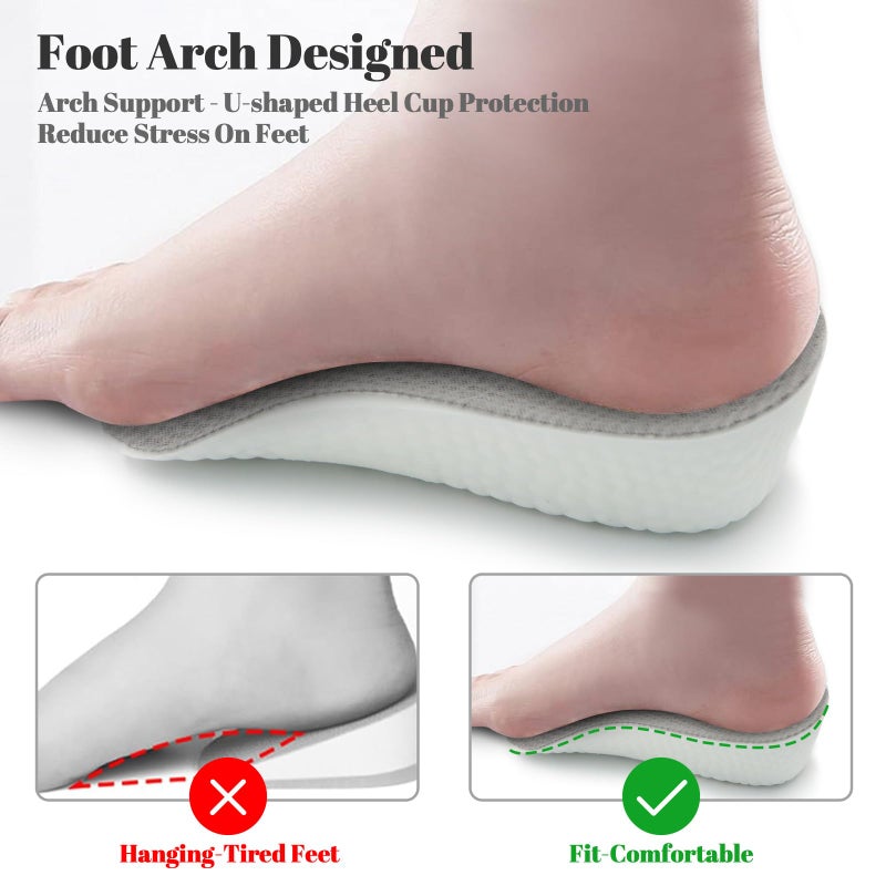 Gihunk Height Increase Insoles for Men and Women, Foot Arch Contour Shoes Lifts for Men Orthopedic Heel Lift Cushion Gel Leg Discrepancy Balancer (Grey,3 Pairs - 1.5cm 2.5cm 3.5cm) (Grey) - Image 3