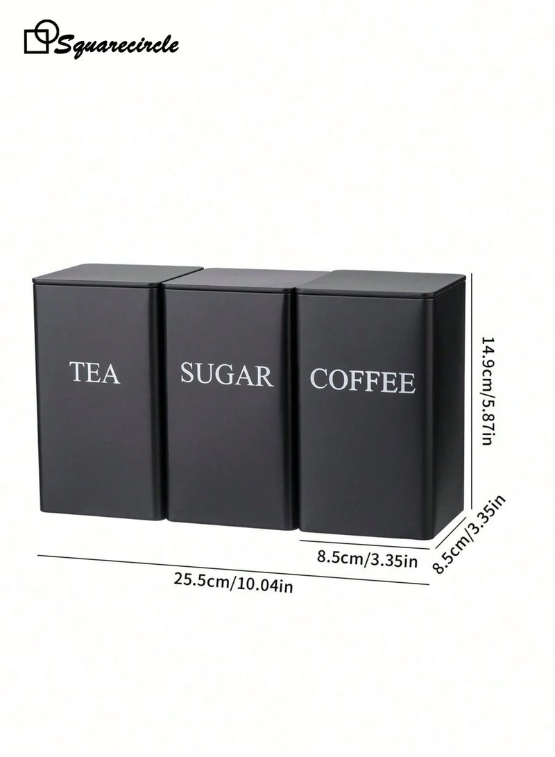 Squarecircle Coffee Tea Sugar Storage Canister Set – 3PCS Kitchen Storage Jars with Bamboo Lids, Modern Countertop Organizer（BLACK） - Image 5