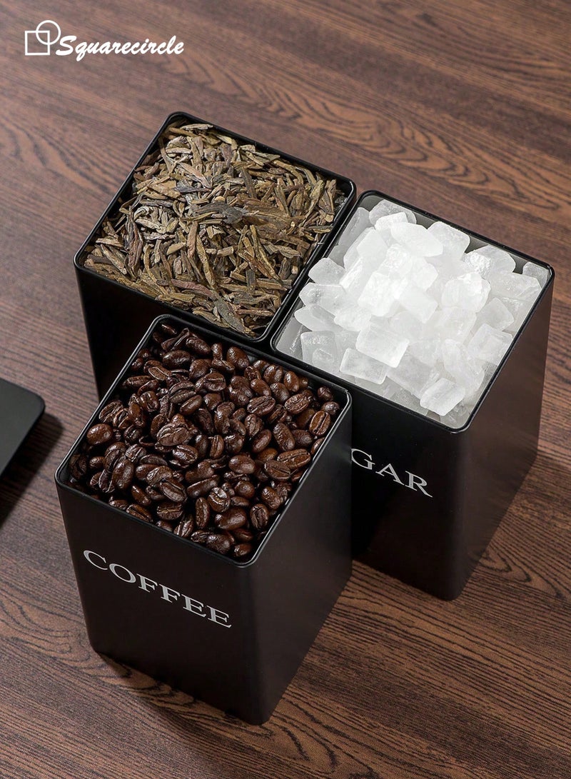 Squarecircle Coffee Tea Sugar Storage Canister Set – 3PCS Kitchen Storage Jars with Bamboo Lids, Modern Countertop Organizer（BLACK） - Image 2