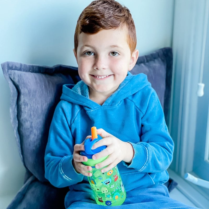 Nuby 2 Pack Iridescent Flip-it Kids On-The-Go Printed Water Bottle with Bite Proof Hard Straw - 18oz / 540 ml, 18+ Months, 2 pk Prints May Vary - Image 4