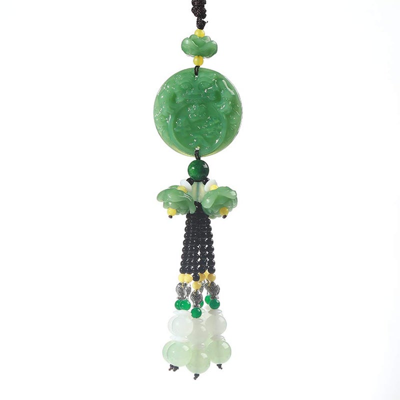 FengShuiGe Chinese Traditional Style Green Crystal Hanging Decoration House Door Window Charm Hanging Pendant Amulet Pray for Luck Safety