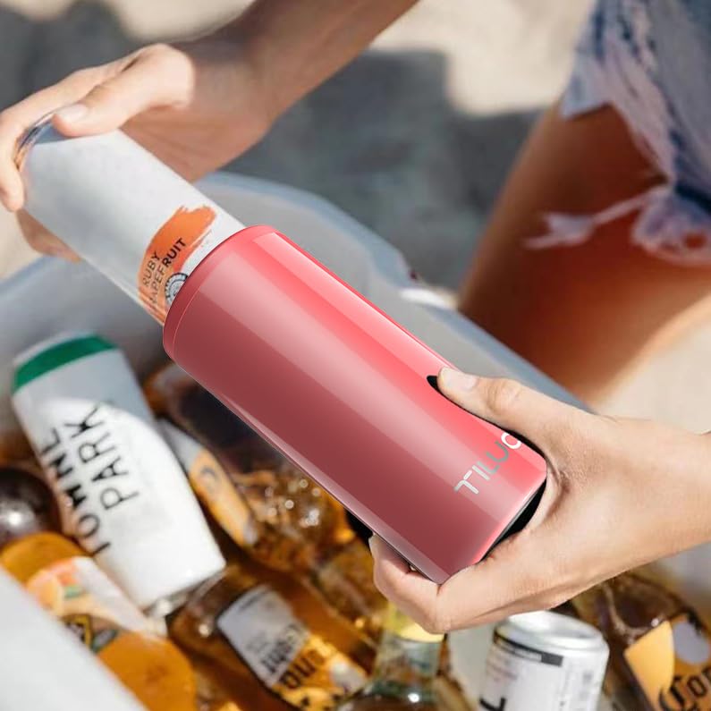 TILUCK Skinny Can Cooler for Slim Beer & Hard Seltzer, Stainless Steel, Doucle-Walled Stainless Steel Insulated Slim Cans, Standard 12 oz (Glitter Coral) - Image 5