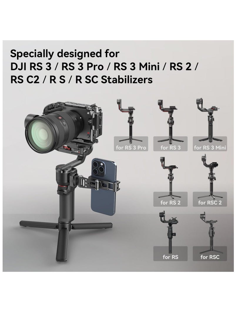 Phone Support for DJI Stabilizers, Free Adjustment Phone Mount Adapter with 1/4", 20 Threaded Hole and Cold Shoe for DJI RS 3  RS 3 Pro RS 3 Mini RS 2 RS C2  R S R SC, Tripod, 4301  - Image 2