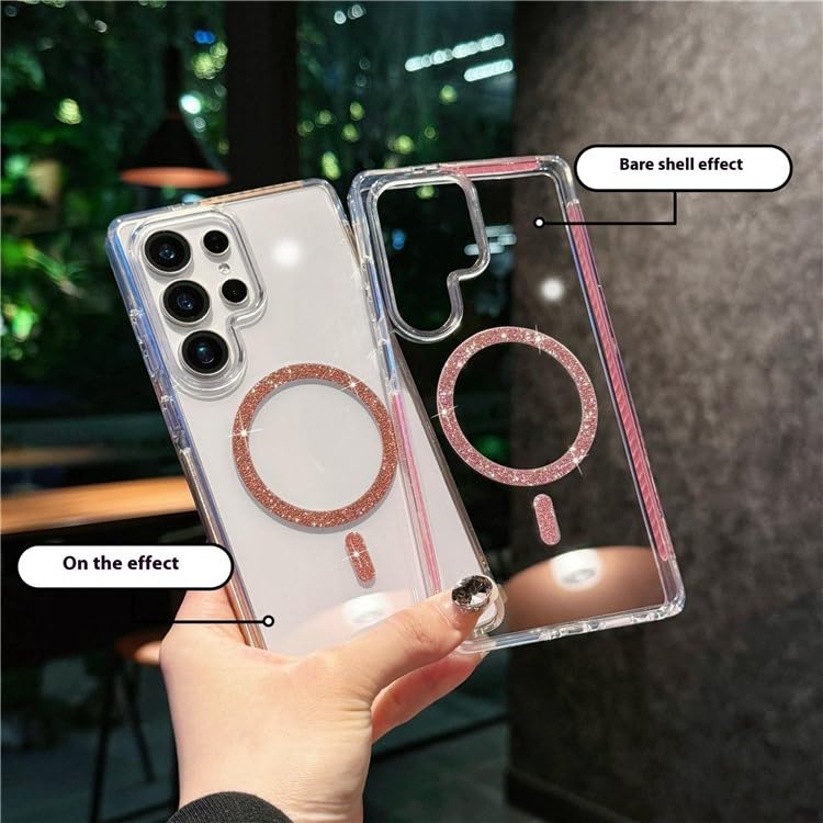 VONZEE Compatible for Samsung S24 Ultra 5G Back Case Glitter Ring Cute Shiny Colorful Bling Case (Compatible with Magsafe) Transparent PC+TPU Glossy Shiny Cover for Girls Women,Grey - Image 2