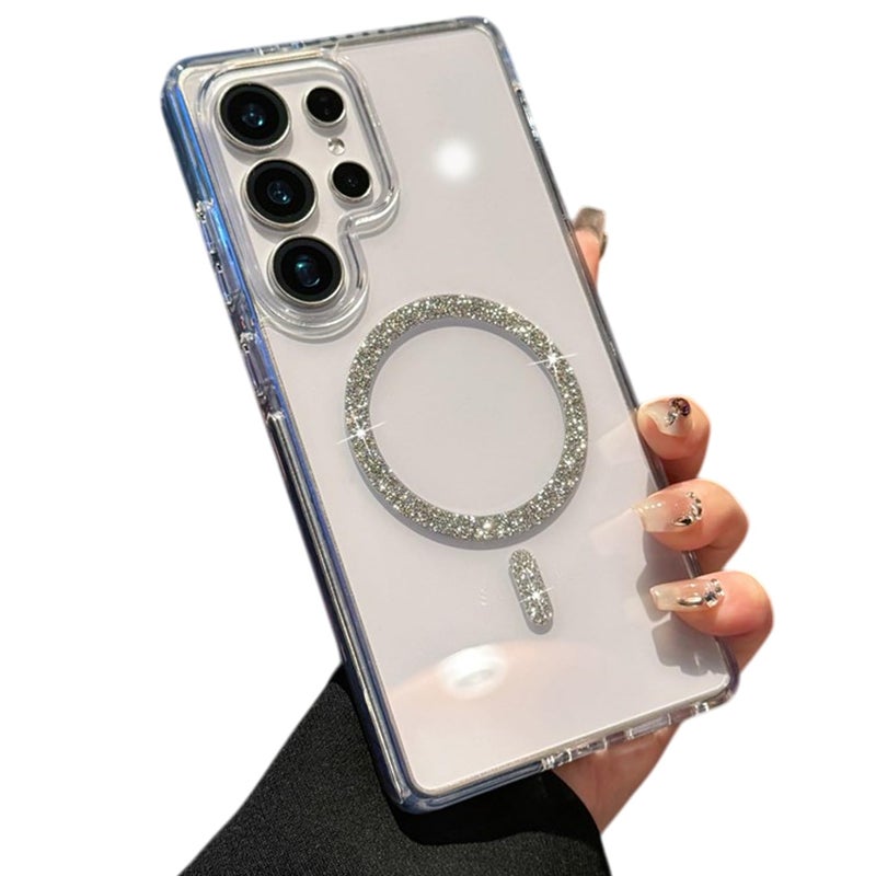 VONZEE Compatible for Samsung S24 Ultra 5G Back Case Glitter Ring Cute Shiny Colorful Bling Case (Compatible with Magsafe) Transparent PC+TPU Glossy Shiny Cover for Girls Women,Grey - Image 1
