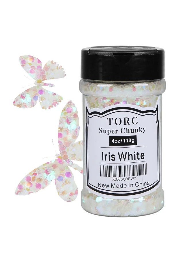 Torc 4 OZ Iridescent White Chunky Glitter for Resin Crafts Arts Nail Art Cosmetic Festival Makeup 1/10 (2.5 mm) - Image 1