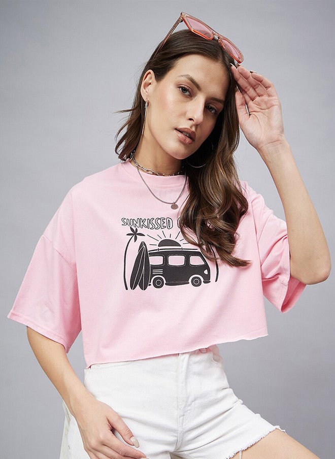 CHIMPAAANZEE Graphic Printed Drop Shoulder Sleeves Oversized Cotton Crop T-shirt - Image 1