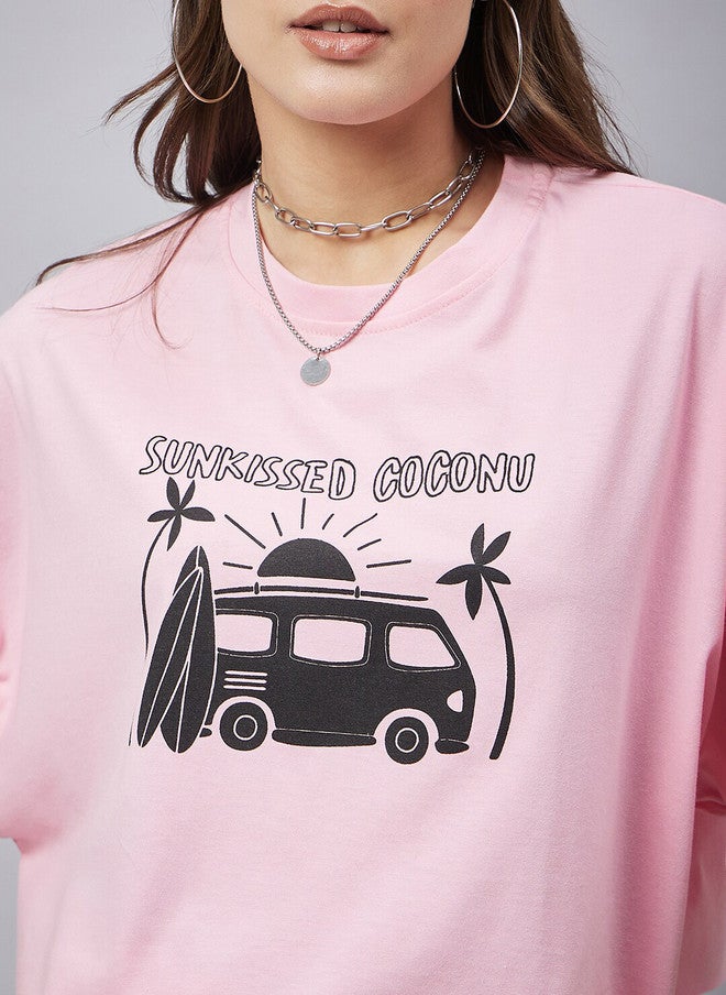 CHIMPAAANZEE Graphic Printed Drop Shoulder Sleeves Oversized Cotton Crop T-shirt - Image 2