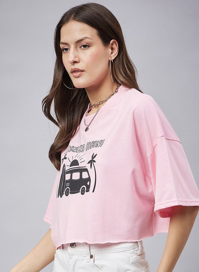 CHIMPAAANZEE Graphic Printed Drop Shoulder Sleeves Oversized Cotton Crop T-shirt - Image 4