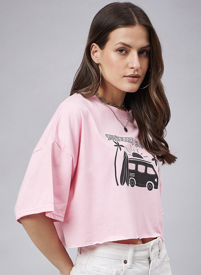 CHIMPAAANZEE Graphic Printed Drop Shoulder Sleeves Oversized Cotton Crop T-shirt - Image 3