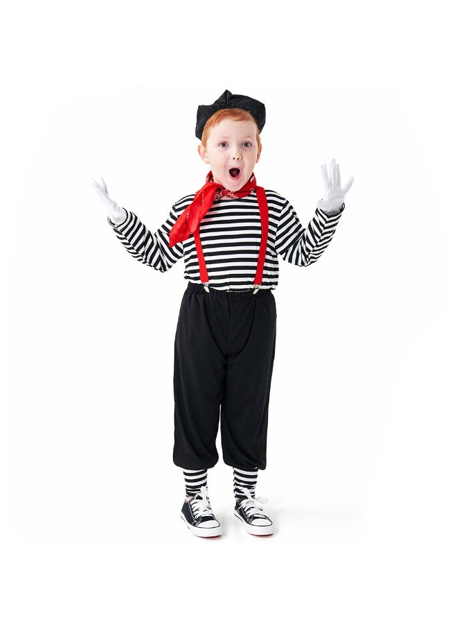 NIBEMINENT Kids Mime Artist Costume Black and White Mute Actor Set  - Image 1