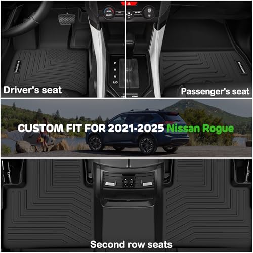 Yumemoo Floor Mats for 2021-2024 Nissan Rogue Upgrade Trunk Mat with Backrest Mat All Weather Floor Liners TPE Rubber Cargo Liner Fit for 2024 Nissan Rogue Anti-Slip Full Set Automobile Mats Accessories - Image 2