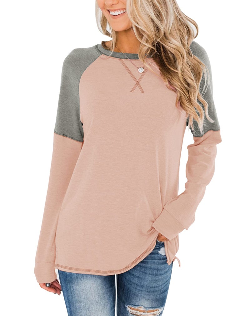 Bingerlily Women's Casual Long Sleeve Tunic Tops Crew Neck Color Block Blouses (Medium, Pink) - Image 5