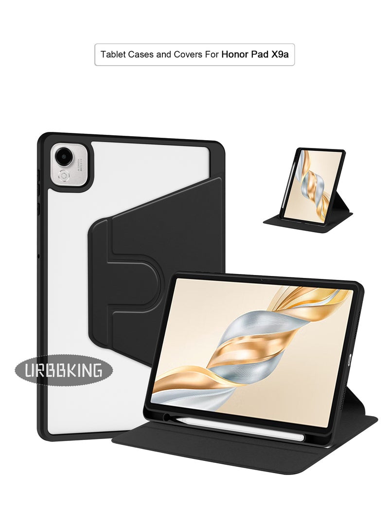 URBBKING Rotating Case Compatible with Honor Pad X9a,360 Degree Rotating Stand Cover, Multi-Angle Viewing Folio Cover with Pencil Holder Black  - Image 1