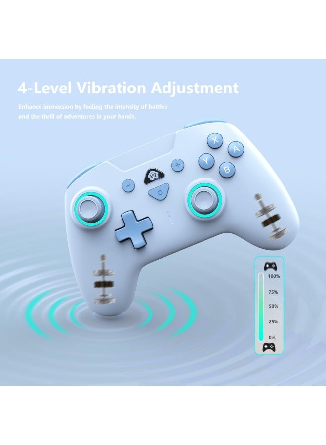Wireless Switch Controllers for Nintendo Switch, 6-Axis Gyro, Turbo Function, 7-Color RGB Lights, Compatible with Switch1/Switch2/PC (Wired)/iOS, All Functions Included with a Stylish Design and Cute Color - Blue - Image 5