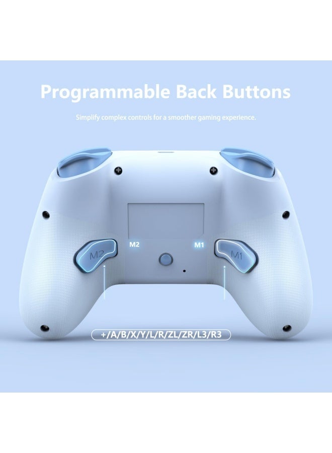 Wireless Switch Controllers for Nintendo Switch, 6-Axis Gyro, Turbo Function, 7-Color RGB Lights, Compatible with Switch1/Switch2/PC (Wired)/iOS, All Functions Included with a Stylish Design and Cute Color - Blue - Image 4