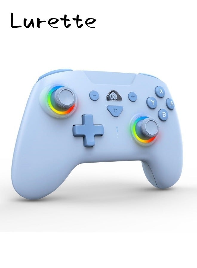 Wireless Switch Controllers for Nintendo Switch, 6-Axis Gyro, Turbo Function, 7-Color RGB Lights, Compatible with Switch1/Switch2/PC (Wired)/iOS, All Functions Included with a Stylish Design and Cute Color - Blue - Image 1