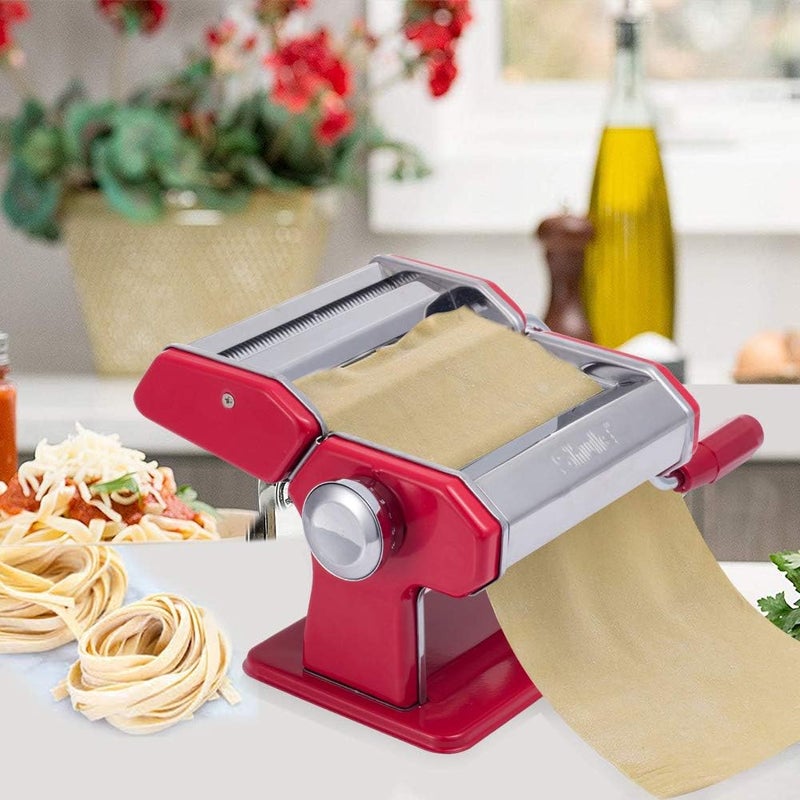 Shule Pasta Maker Machine Stainless Steel Adjustable Pasta Roller and Cutter for Tagliattelle Linguine Lasagna Noodles, Classic Red - Image 2