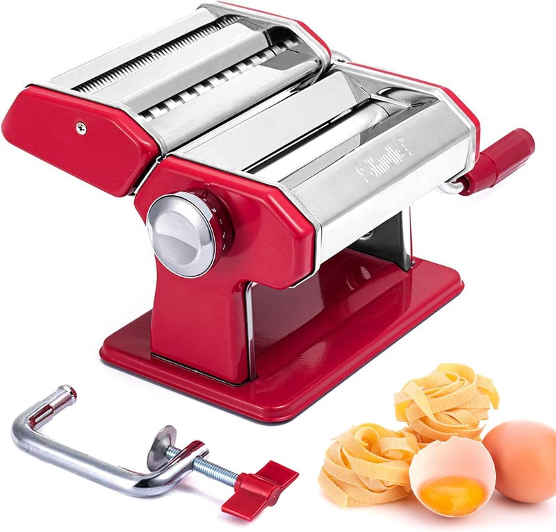 Shule Pasta Maker Machine Stainless Steel Adjustable Pasta Roller and Cutter for Tagliattelle Linguine Lasagna Noodles, Classic Red - Image 1