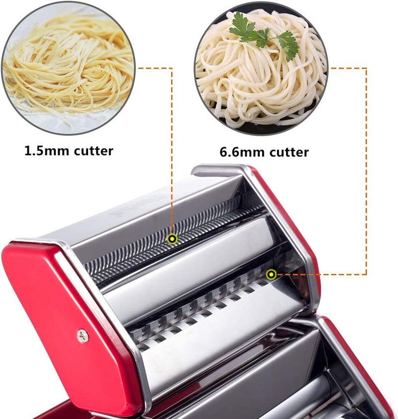 Shule Pasta Maker Machine Stainless Steel Adjustable Pasta Roller and Cutter for Tagliattelle Linguine Lasagna Noodles, Classic Red - Image 3