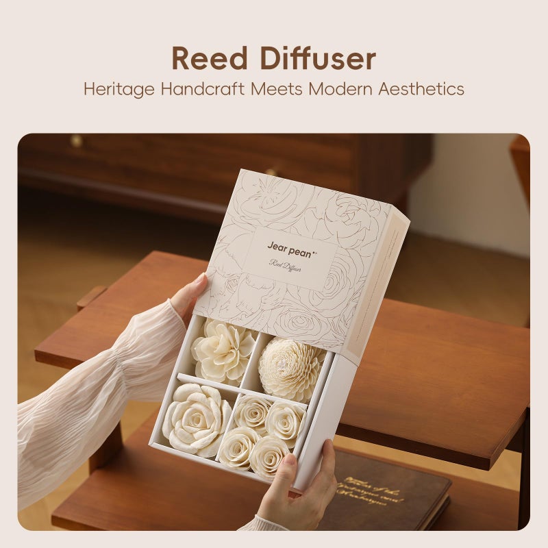Jear pean Flower Reed Diffuser Sola Wood Flowers Natural Material Aromatherapy Reed Decorative Aromatherapy Flower Refill Diffuser Reeds, 7Pcs Flower, 7Pcs Rope, 8 Pcs Diffuser Rattan (2-3.5 Inches, White) - Image 4