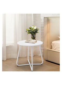 Round Coffee Table, Nordic Style Side Table with Durable Metal Frame (White)