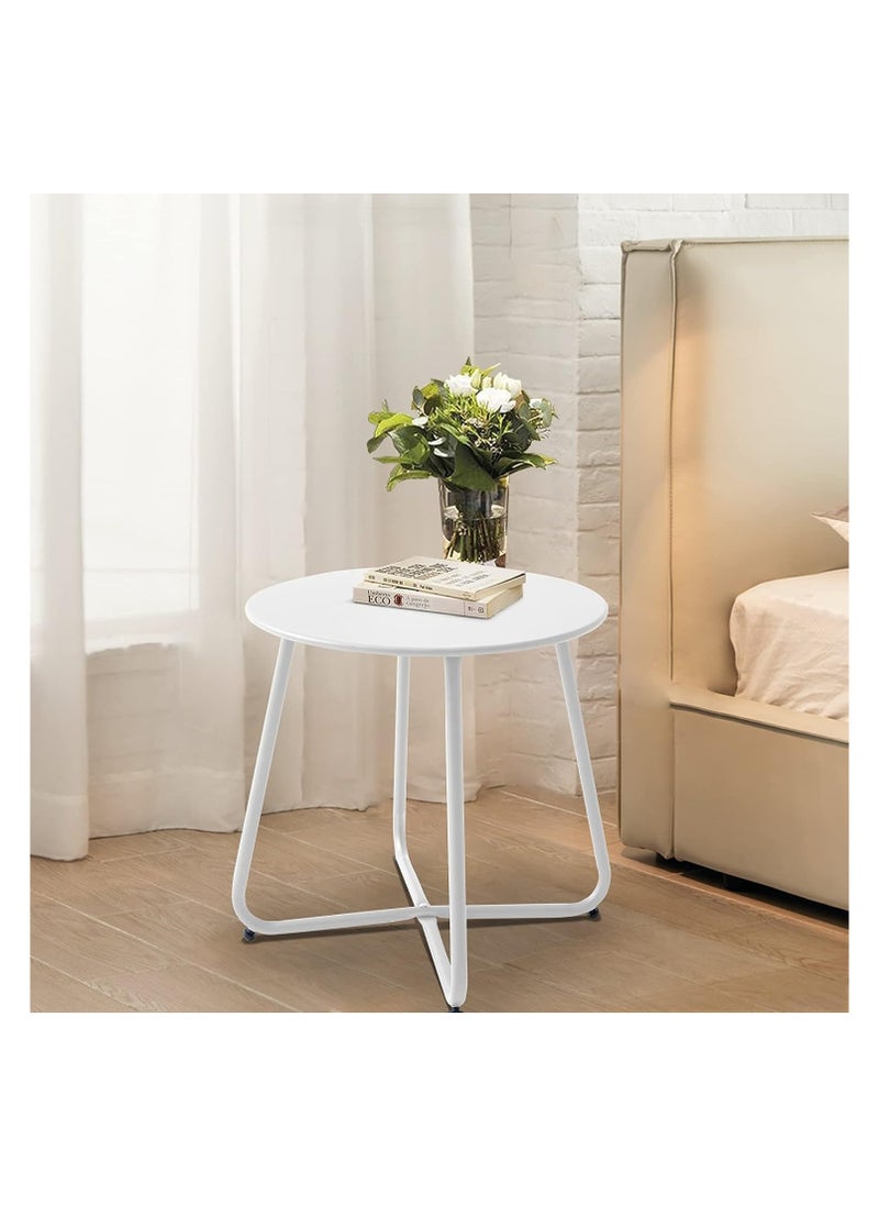 1st - Round Coffee Table, Nordic Style Side Table with Durable Metal Frame (White) - Image 1