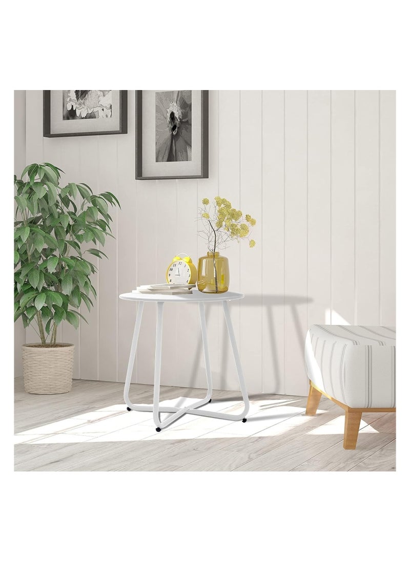 1st - Round Coffee Table, Nordic Style Side Table with Durable Metal Frame (White) - Image 1