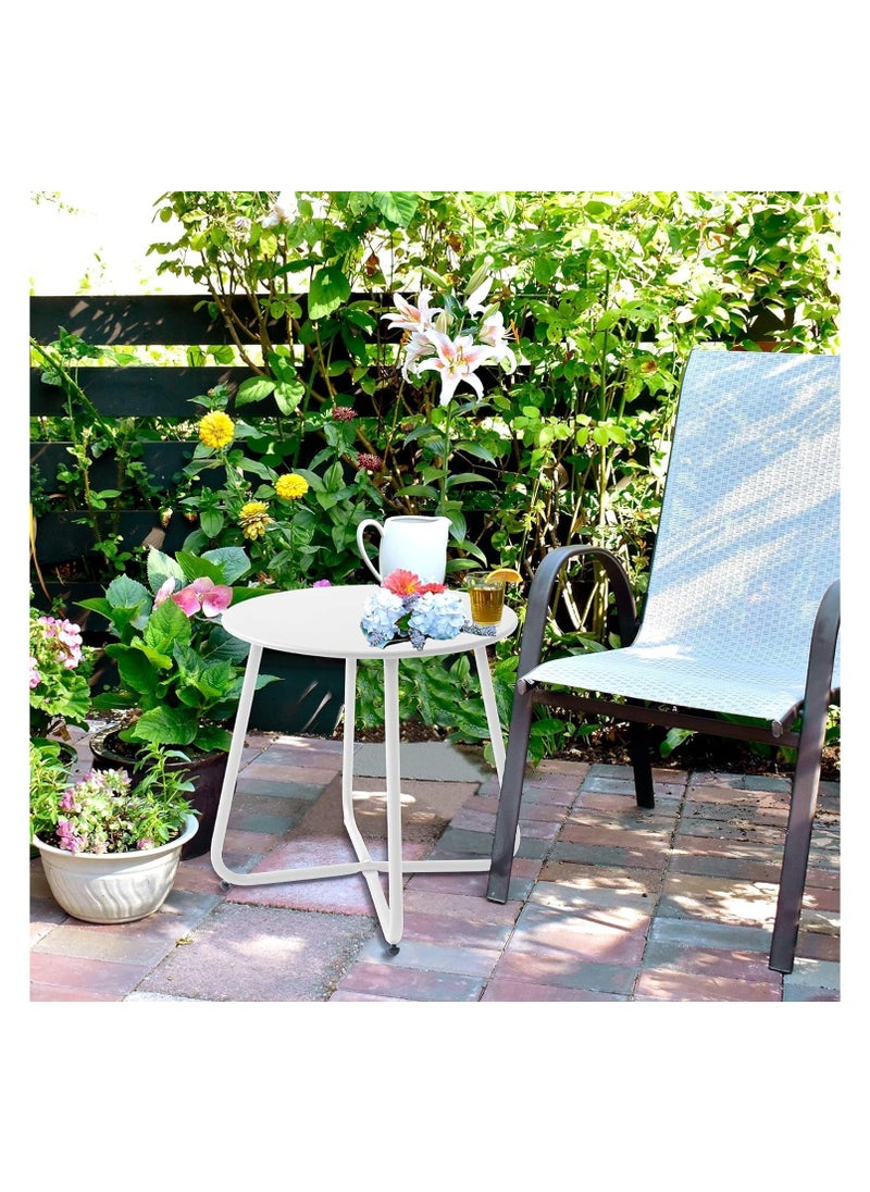 1st - Round Coffee Table, Nordic Style Side Table with Durable Metal Frame (White) - Image 1