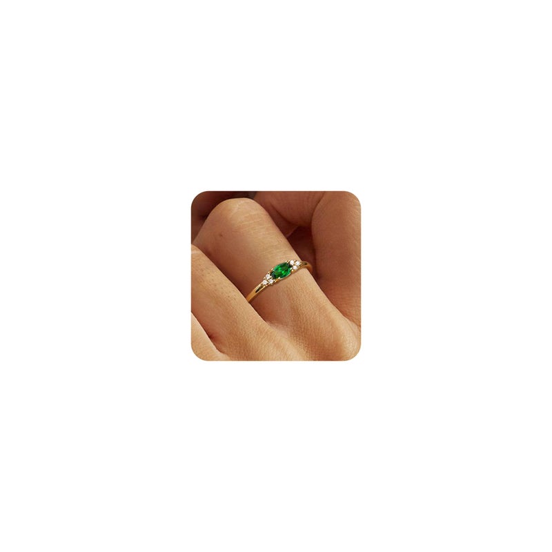 FUNEIA Gold Birthstone Rings for Women Non Tarnish Trendy Stackable Gold Rings that Don't Tarnish Dainty Emerald Green Gemstone Cubic Zirconia Wedding Engagement Ring for her Birthday Gifts Jewelry - Image 1