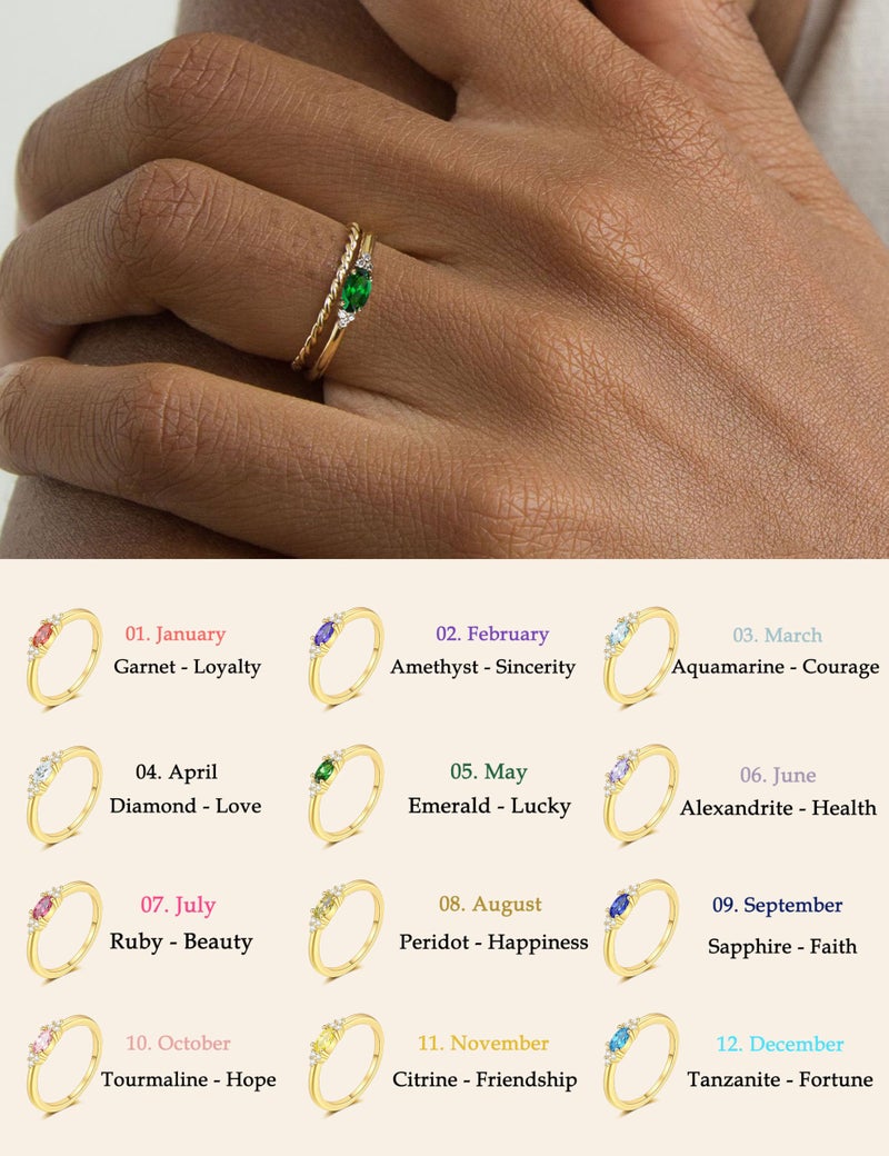 FUNEIA Gold Birthstone Rings for Women Non Tarnish Trendy Stackable Gold Rings that Don't Tarnish Dainty Emerald Green Gemstone Cubic Zirconia Wedding Engagement Ring for her Birthday Gifts Jewelry - Image 4