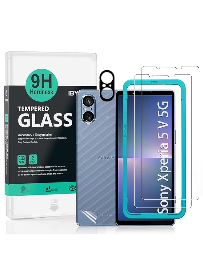 Ibywind 2 Pack Screen Protector For Sony Xperia 5 V 5G 6.1 Inch Not For Sony Xperia 5 5 Ii 5 Iii 5 Iv 9H Hardness Tempered Glass With 1Pc Camera Lens Protector 1Pc Back Carbon Fiber Film - Image 1