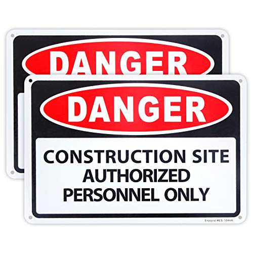 Enjoyist 2 Pack Danger - Construction Site Authorized Personnel Only Sign, 10"x 7" .04" Aluminum Sign Rust Free Aluminum-UV Protected and Weatherproof - Image 1