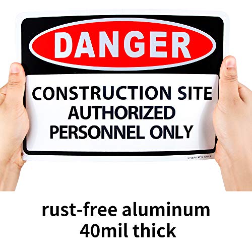 Enjoyist 2 Pack Danger - Construction Site Authorized Personnel Only Sign, 10"x 7" .04" Aluminum Sign Rust Free Aluminum-UV Protected and Weatherproof - Image 3