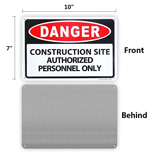 Enjoyist 2 Pack Danger - Construction Site Authorized Personnel Only Sign, 10"x 7" .04" Aluminum Sign Rust Free Aluminum-UV Protected and Weatherproof - Image 2