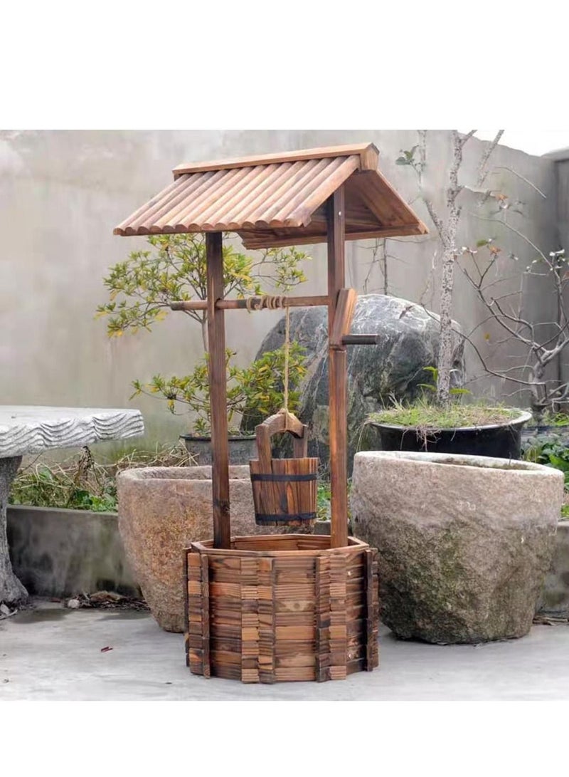LINGWEI Well Shaped Wooden Flower Pot Container Plant Stand For Indoor Outdoor Decor - Image 1