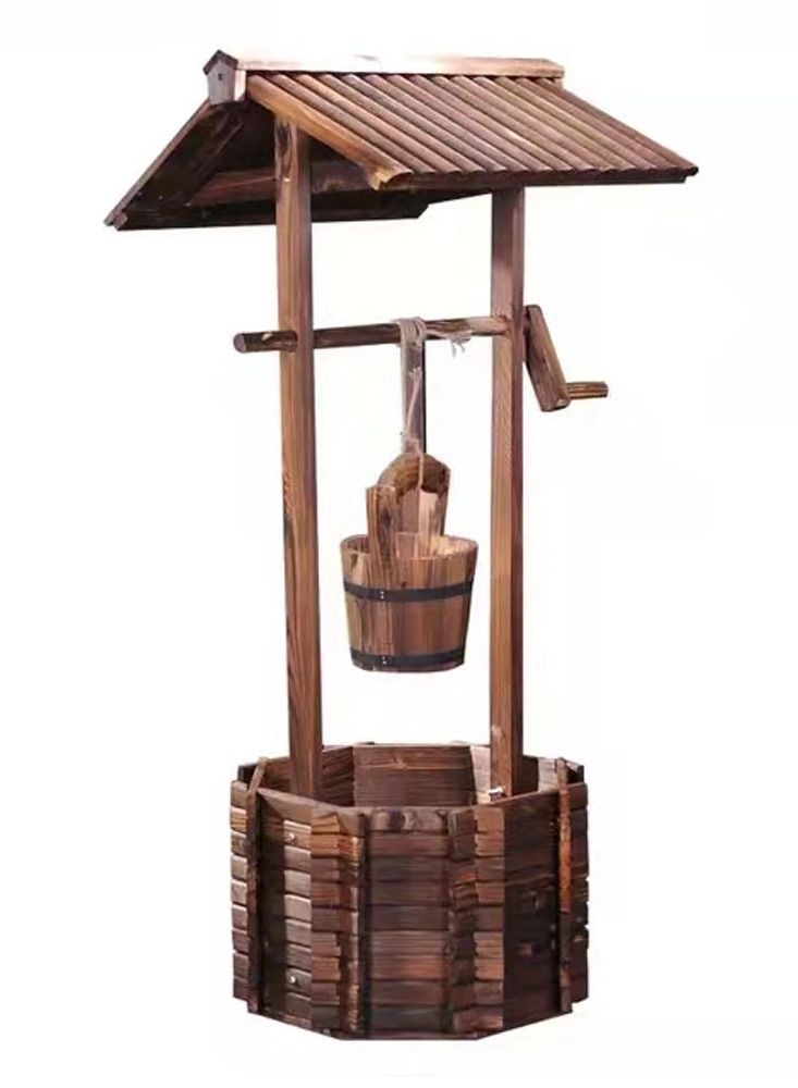 LINGWEI Well Shaped Wooden Flower Pot Container Plant Stand For Indoor Outdoor Decor - Image 2