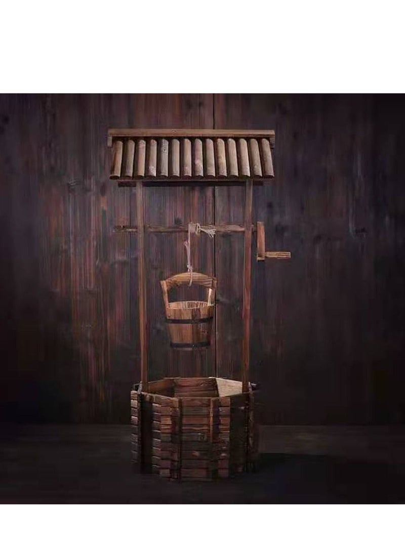 LINGWEI Well Shaped Wooden Flower Pot Container Plant Stand For Indoor Outdoor Decor - Image 4