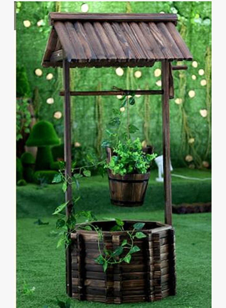 LINGWEI Well Shaped Wooden Flower Pot Container Plant Stand For Indoor Outdoor Decor - Image 5