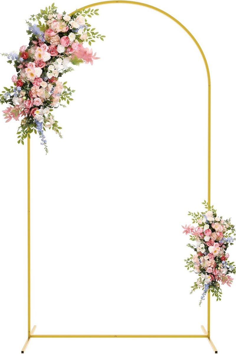 HW 7.2FT Metal Wedding Arch Stand Gold Square Arched Frame - Image 1