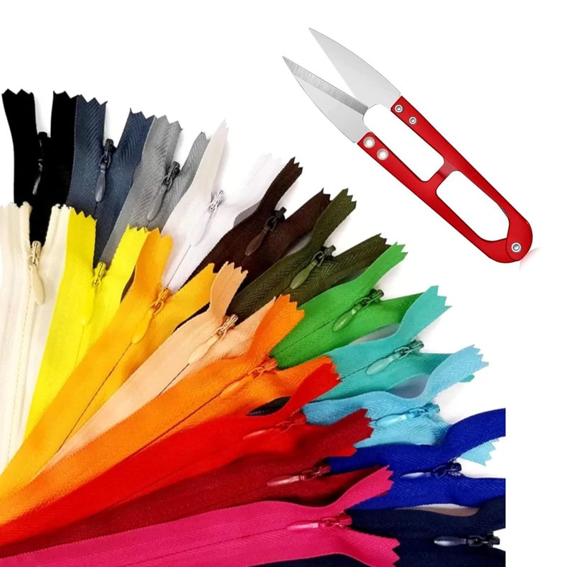 CLEZARO Pack of 12 PCS Colorful 16Inch Nylon Zippers with 1 Pcs Thread Cutter Ideal for Tailoring Crafts Fashion and Clothes Used in Pants Children Suits Etc Multicolor Zipper H22 - Image 2