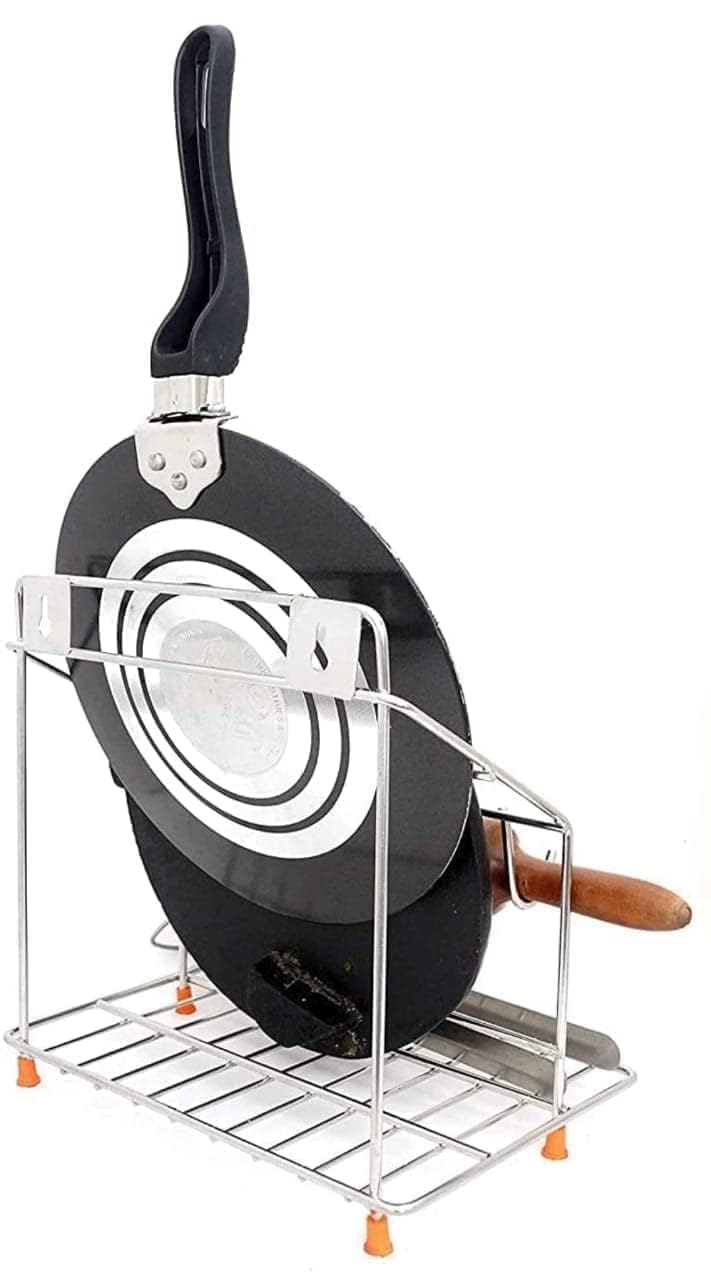 Cri8Hub Stainless Steel Chakla Belan and Tawa Stand for Kitchen, 4 in 1 Chakla Belan Stand with Chimta and Rolling Pin Board Holder - Image 4