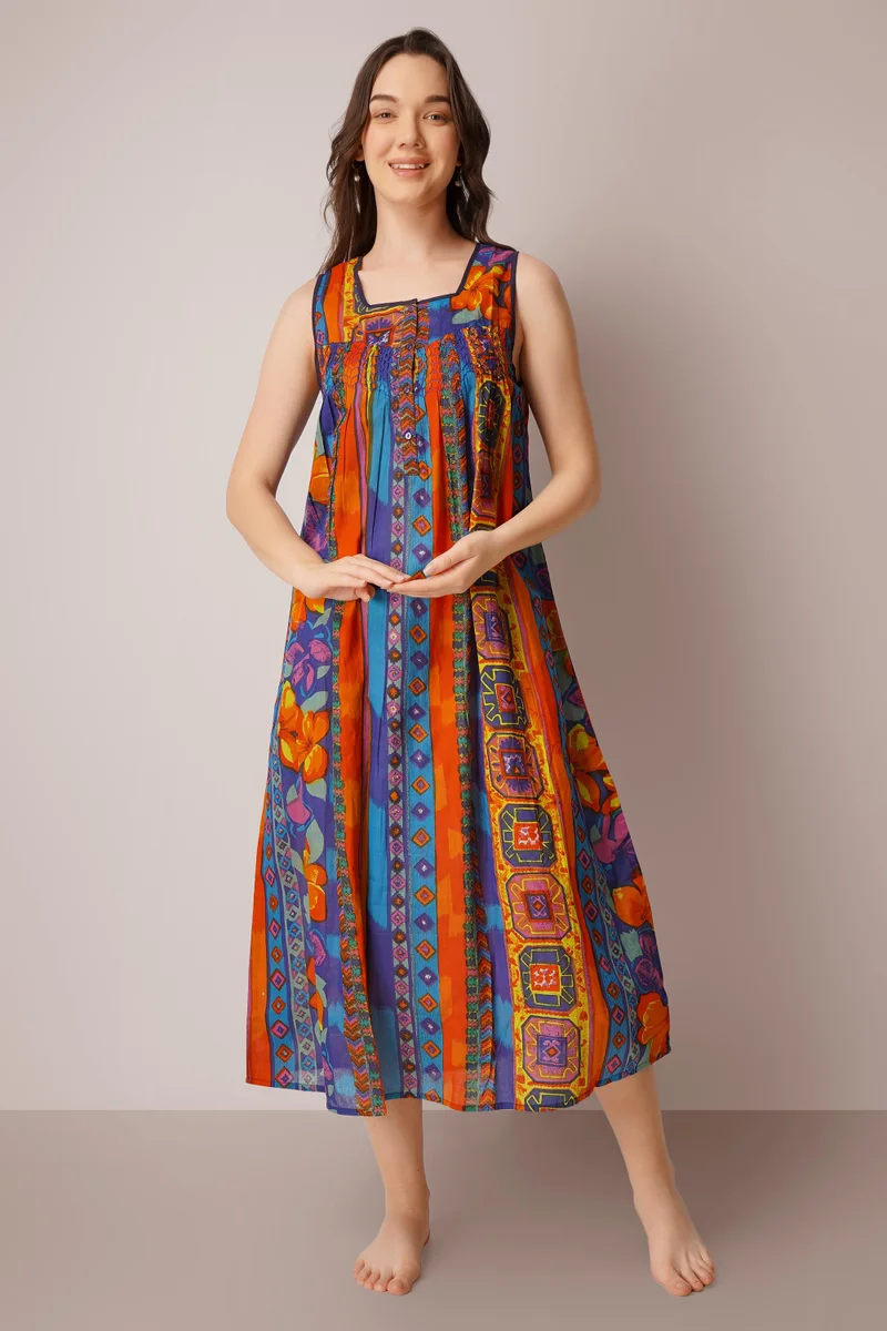 After Dark May, Printed Smocked Dress