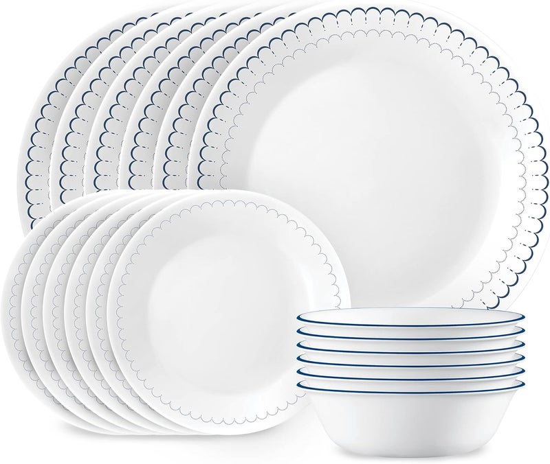 Corelle طقم أدوات المائدة كوريل 18 قطعة خدمة لـ 6 أشخاص أطباق وأوعية خفيفة الوزن دائرية زجاج فيتريل ثلاثي الطبقات مقاوم للكسر آمن في الميكروويف وغسالة الصحون كاسبيان - Image 1