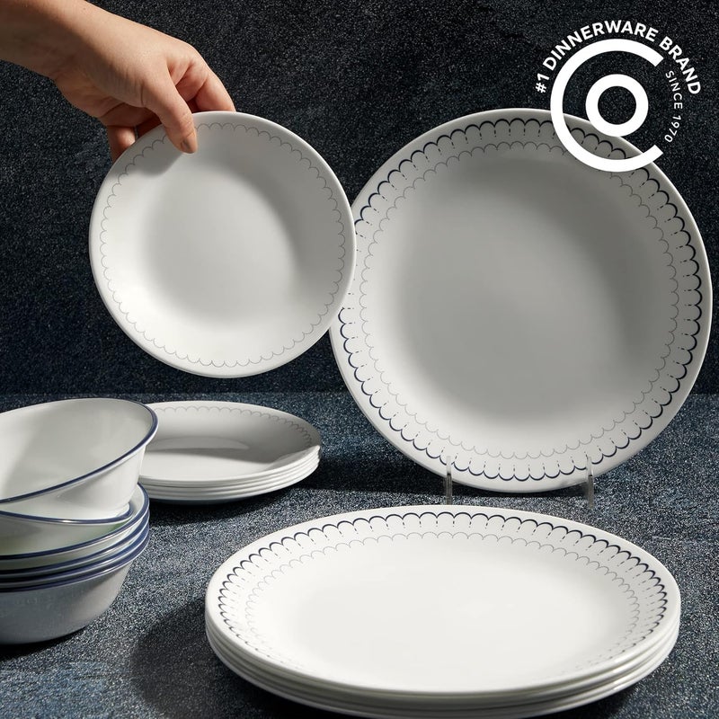 Corelle طقم أدوات المائدة كوريل 18 قطعة خدمة لـ 6 أشخاص أطباق وأوعية خفيفة الوزن دائرية زجاج فيتريل ثلاثي الطبقات مقاوم للكسر آمن في الميكروويف وغسالة الصحون كاسبيان - Image 2